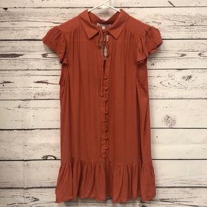 RETHM ginger rust button down ruffle‎ sleeve blouse